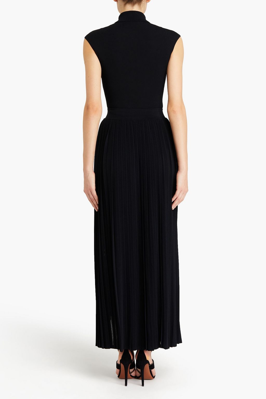 ALAÏA Pleated pointelle-knit maxi skirt
