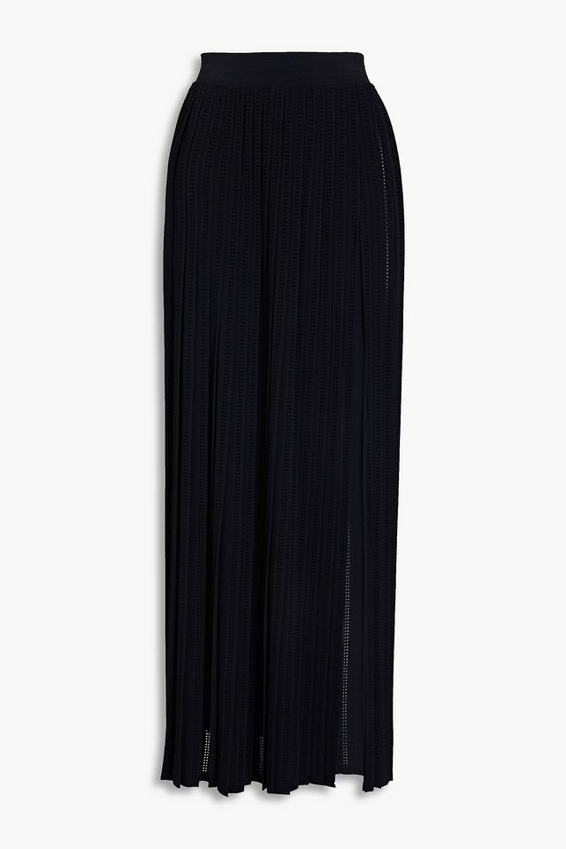 Pleated pointelle-knit maxi skirt