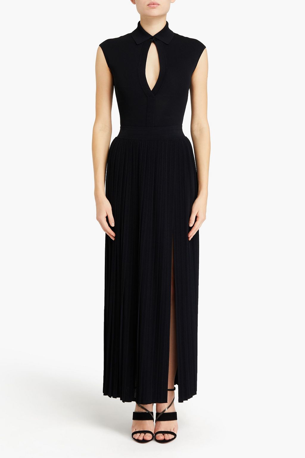 ALAÏA Pleated pointelle-knit maxi skirt
