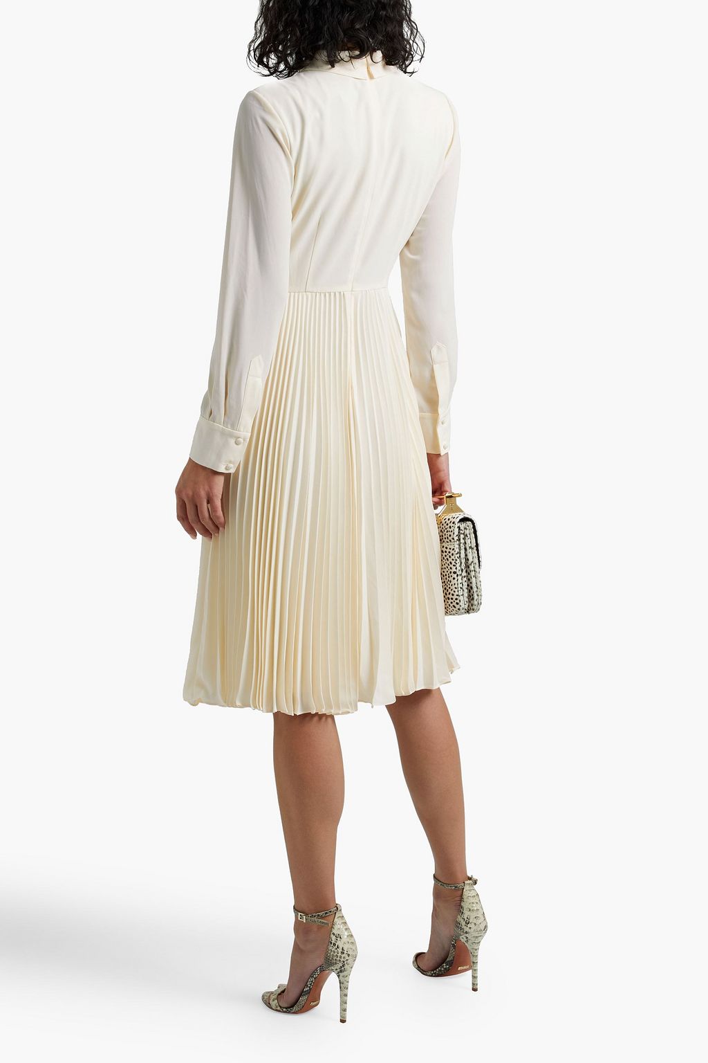 MIKAEL AGHAL Pussy-bow pleated crepe de chine dress