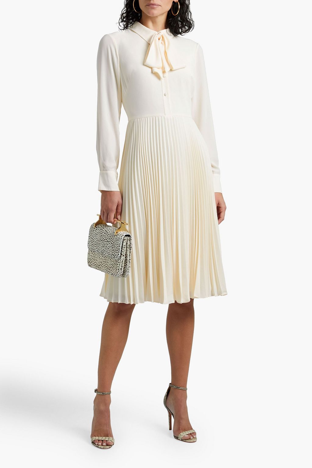 MIKAEL AGHAL Pussy-bow pleated crepe de chine dress