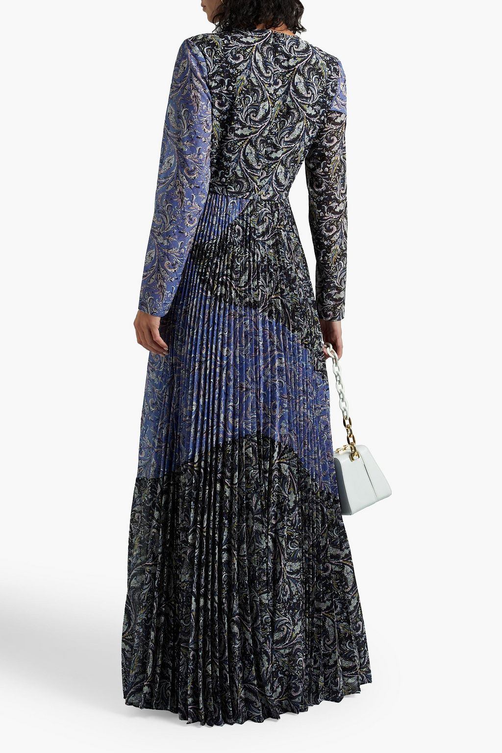 MIKAEL AGHAL Pleated patchwork printed crepe de chine maxi dress
