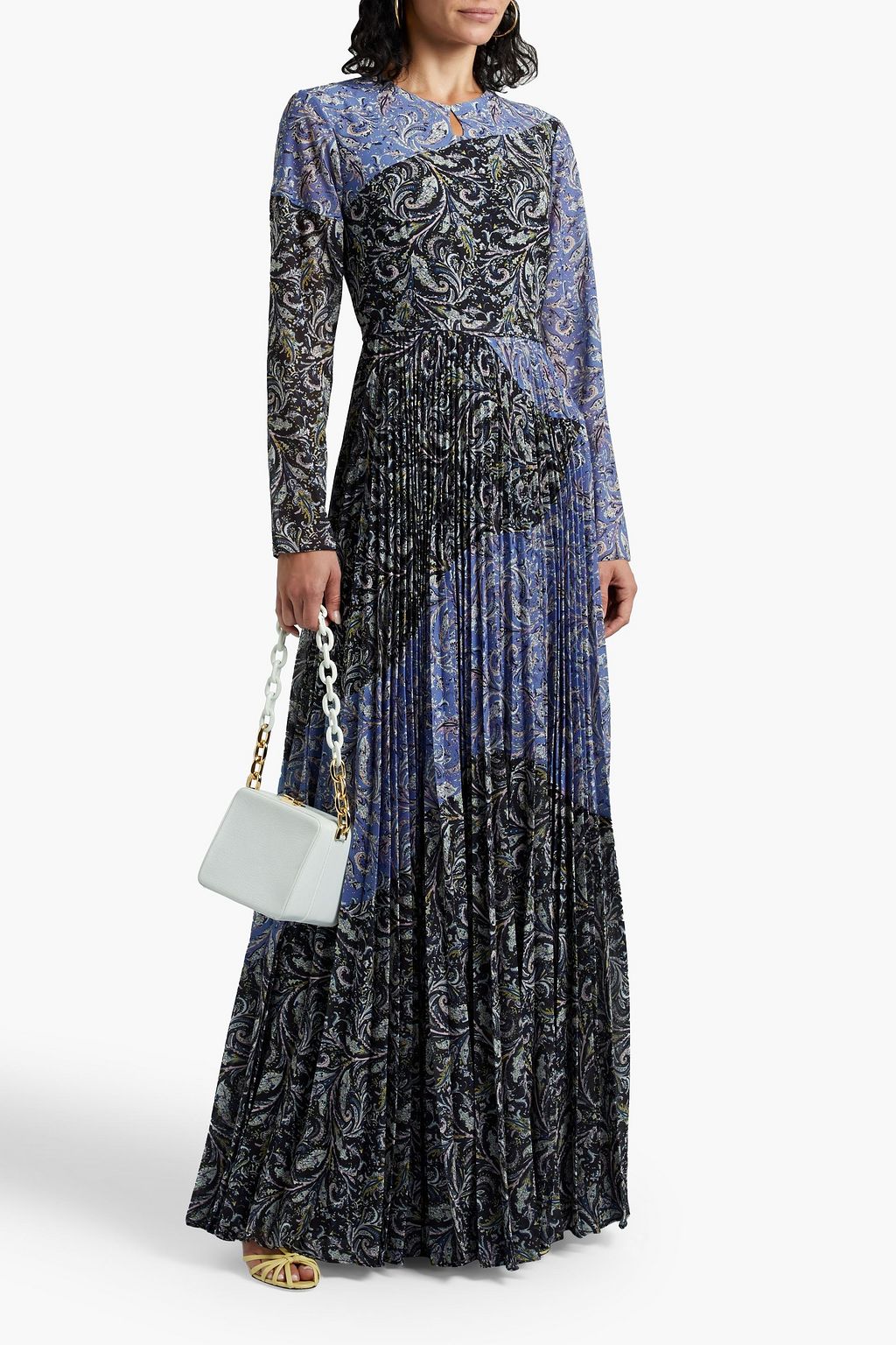 MIKAEL AGHAL Pleated patchwork printed crepe de chine maxi dress