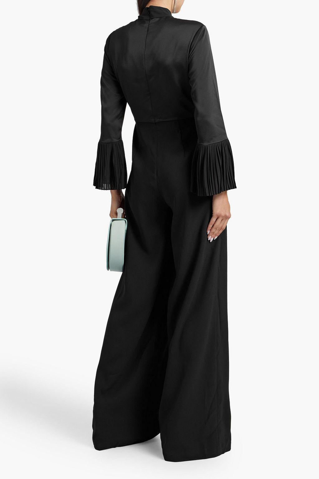 MIKAEL AGHAL Pussy-bow satin-paneled crepe wide-leg jumpsuit