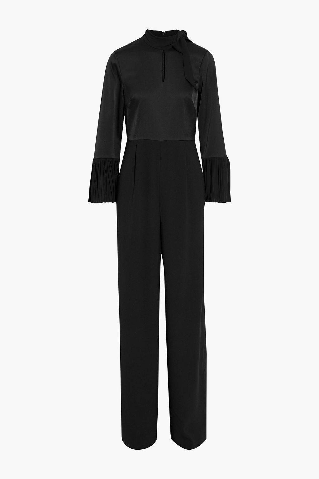 MIKAEL AGHAL Tie-neck satin-paneled crepe wide-leg jumpsuit | THE OUTNET