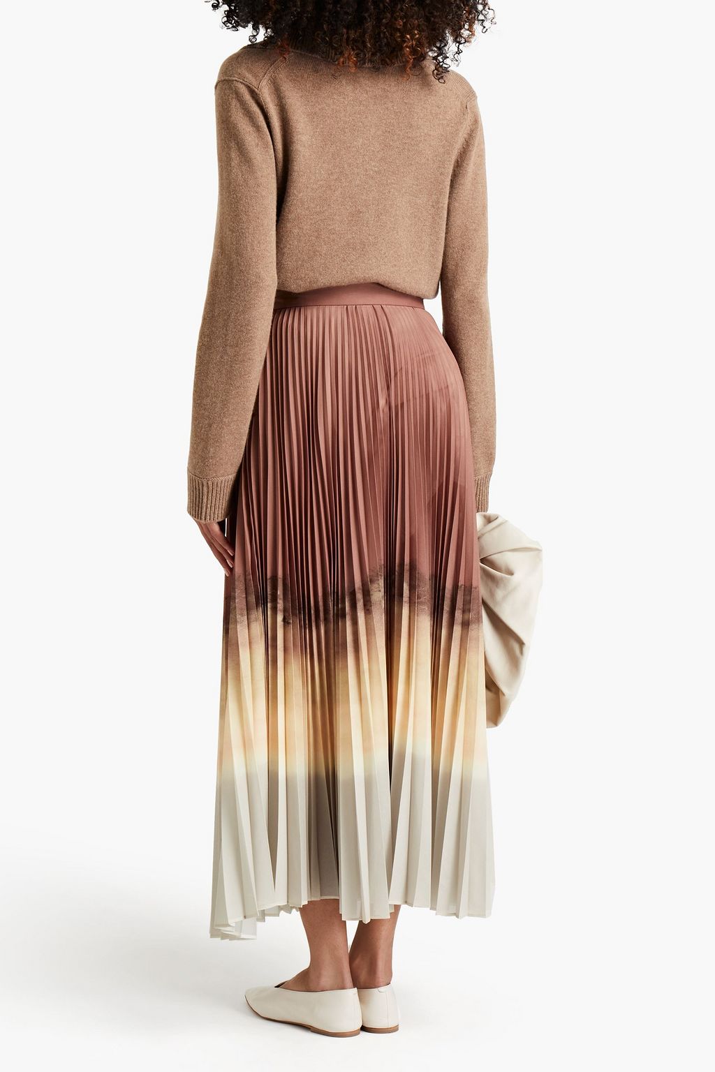 BITE STUDIOS Pleated dégradé crepe de chine midi skirt