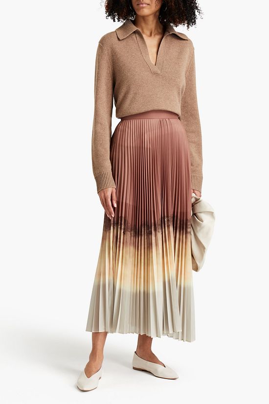 Light brown Pleated dégradé crepe de chine midi skirt | BITE STUDIOS ...