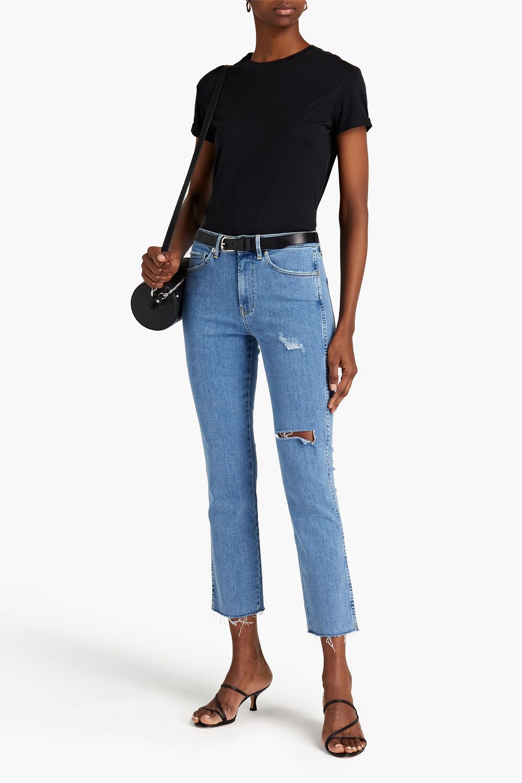 3X1 NYC Cropped distressed high-rise straight-leg jeans