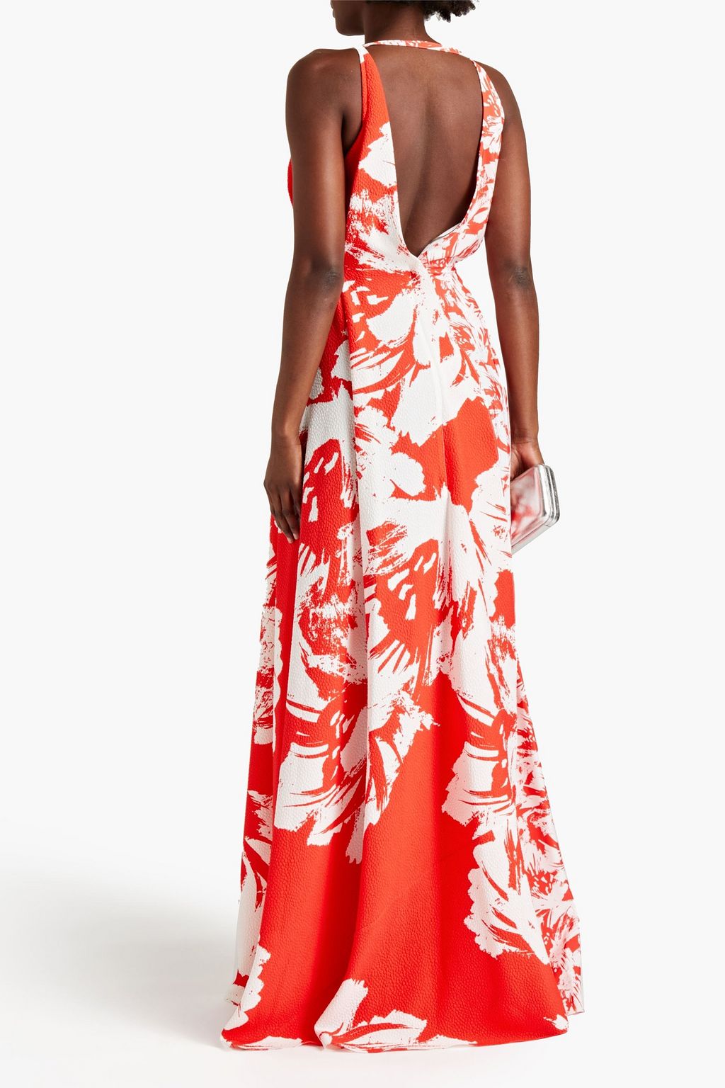 ROLAND MOURET Paneled printed taffeta and cloqué gown