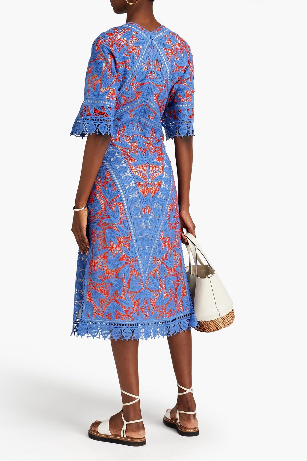 TORY BURCH Michaella two-tone macramé midi dress