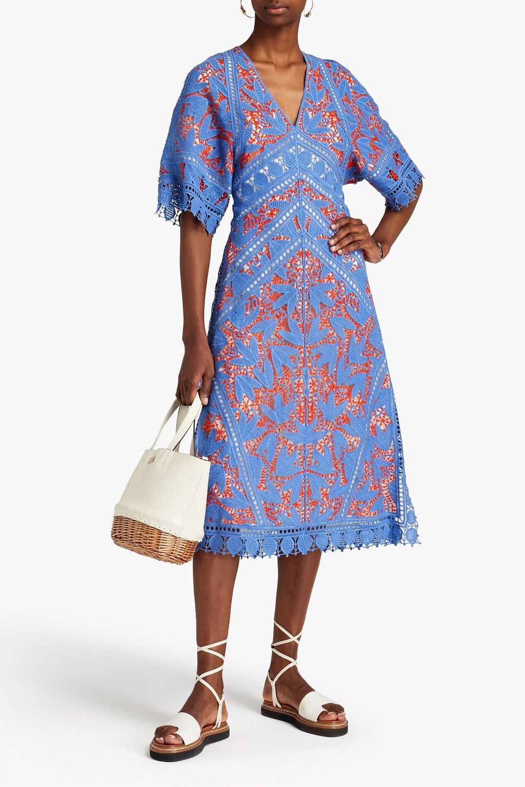 TORY BURCH Michaella two-tone macramé midi dress