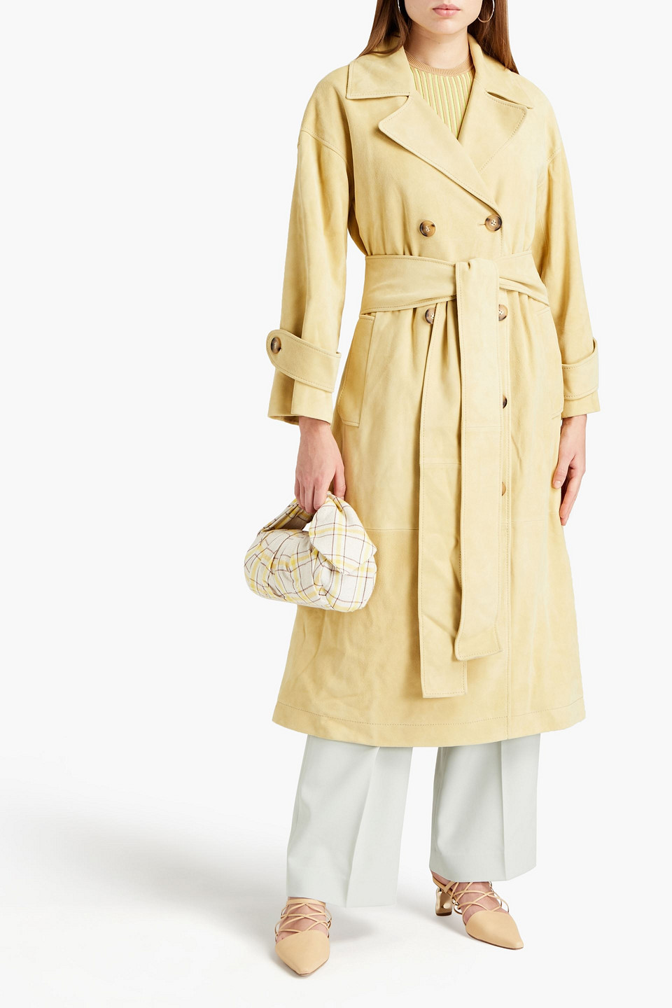 Rejina Pyo Belted Suede Trench Coat In Yellow