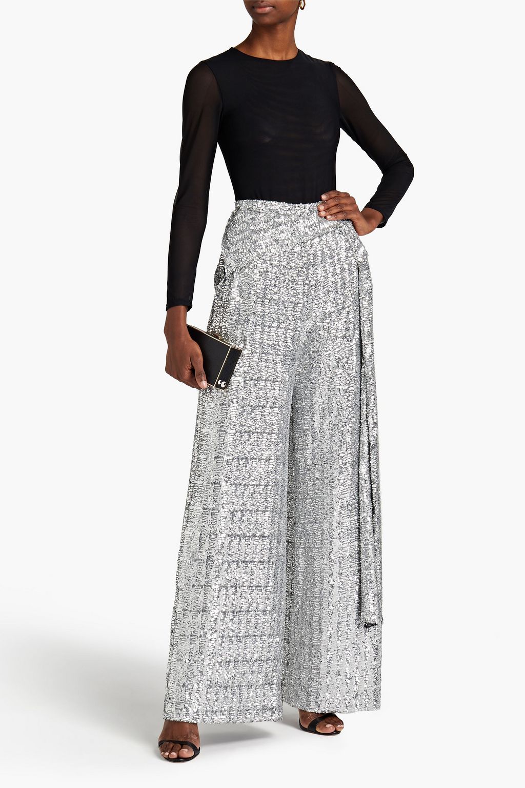 ROLAND MOURET Jervis draped sequined crepe wide-leg pants