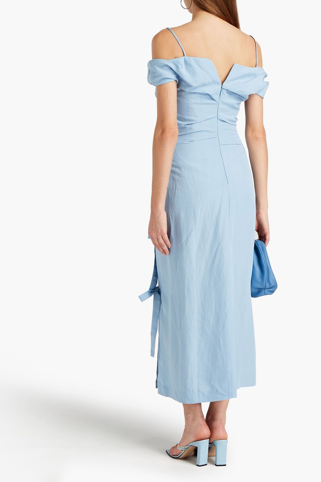 REJINA PYO Adeline cold-shoulder bow-detailed slub woven midi dress