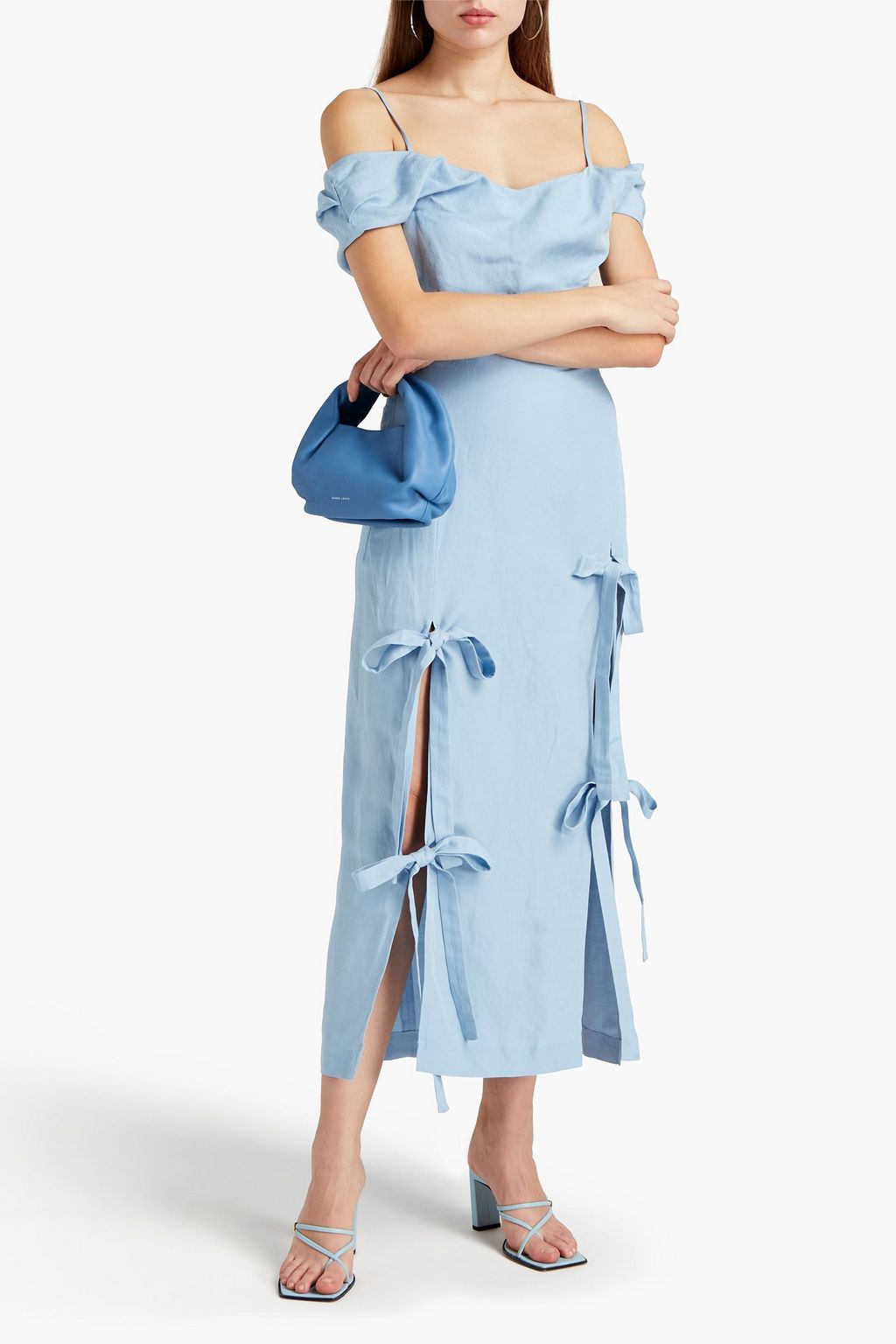 REJINA PYO Adeline cold-shoulder bow-detailed slub woven midi dress