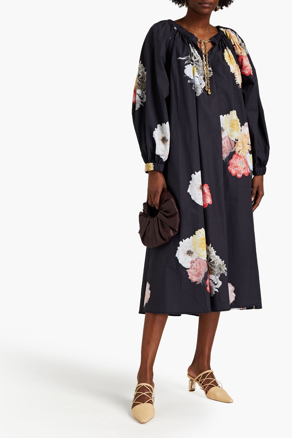 REJINA PYO Myra chain-trimmed floral-print cotton-poplin midi dress