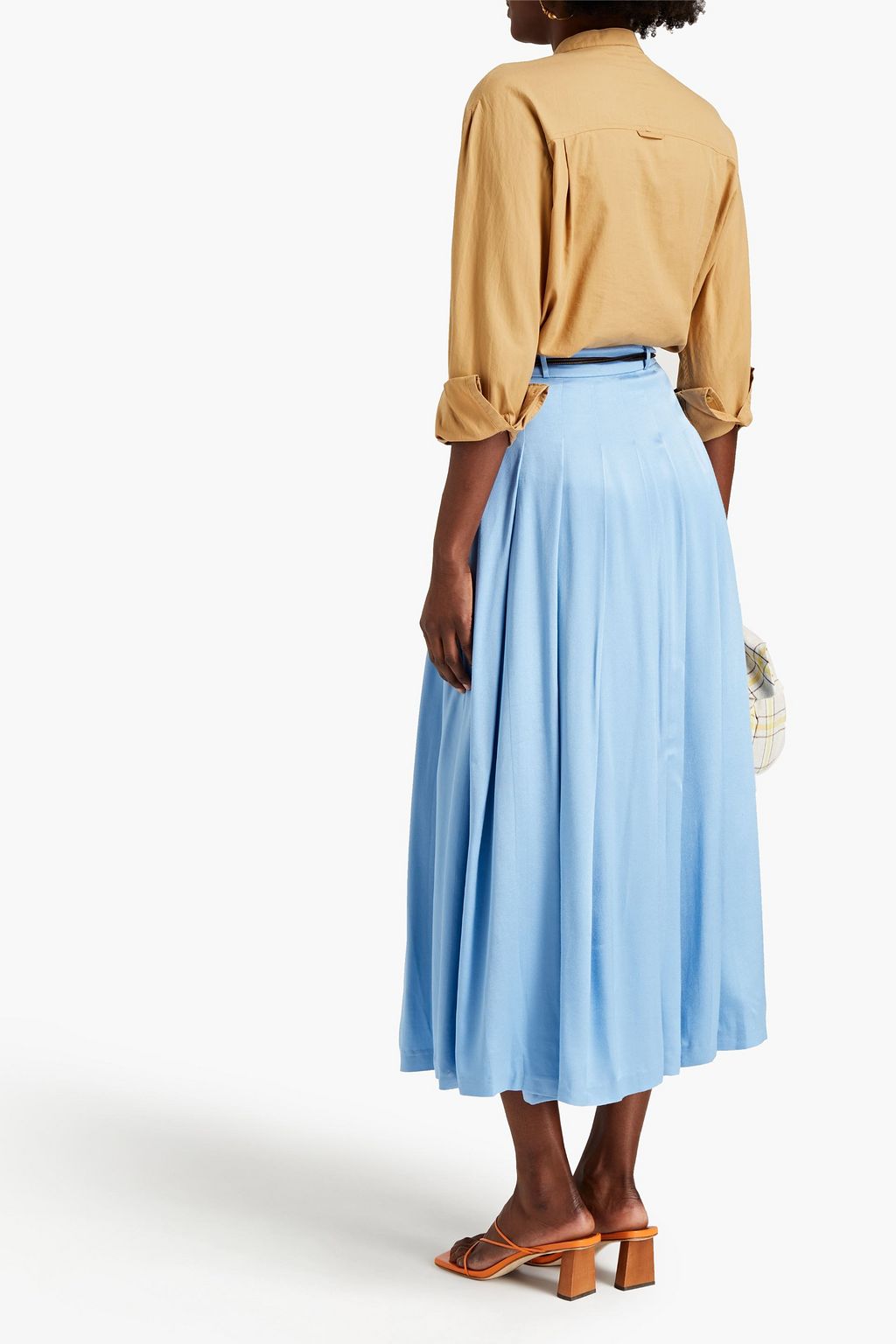 REJINA PYO Malia belted pleated satin-crepe midi skirt