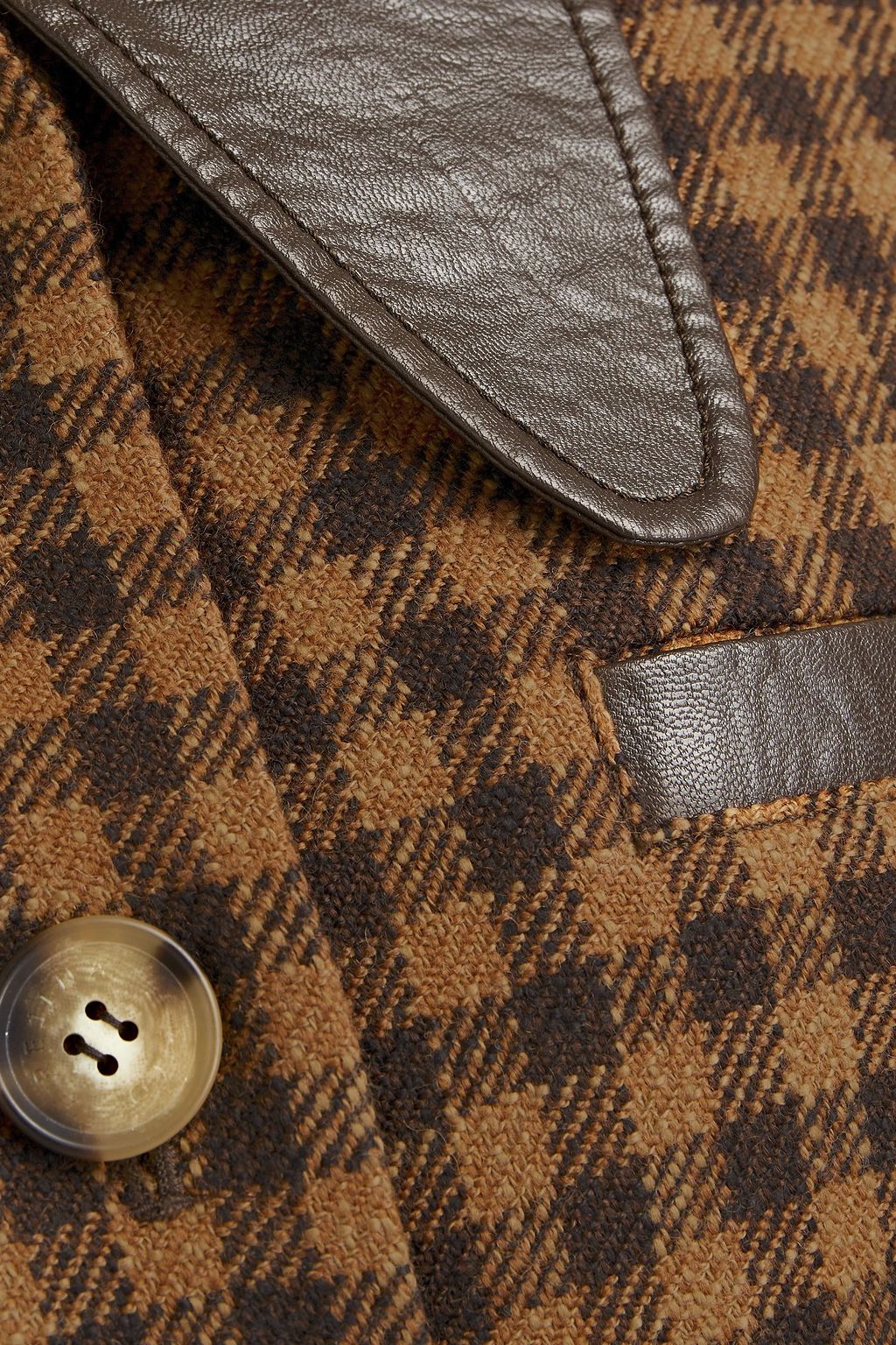REJINA PYO Felix faux leather-paneled checked wool and cotton-blend jacket