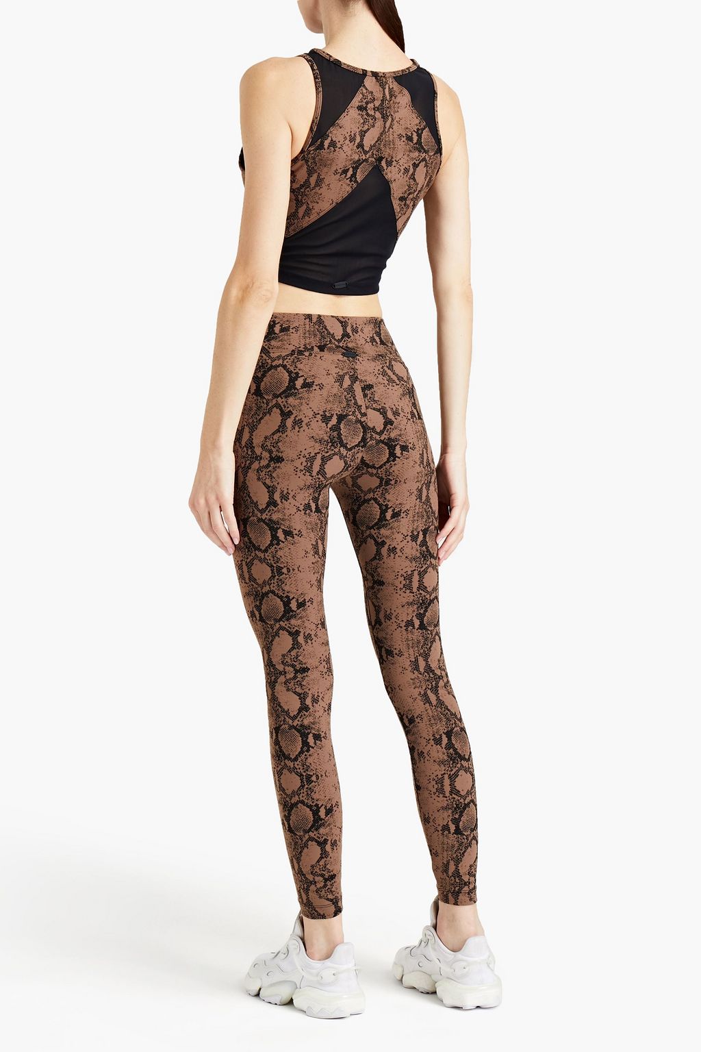 KORAL Tulle-paneled snake-print stretch-jacquard sports bra