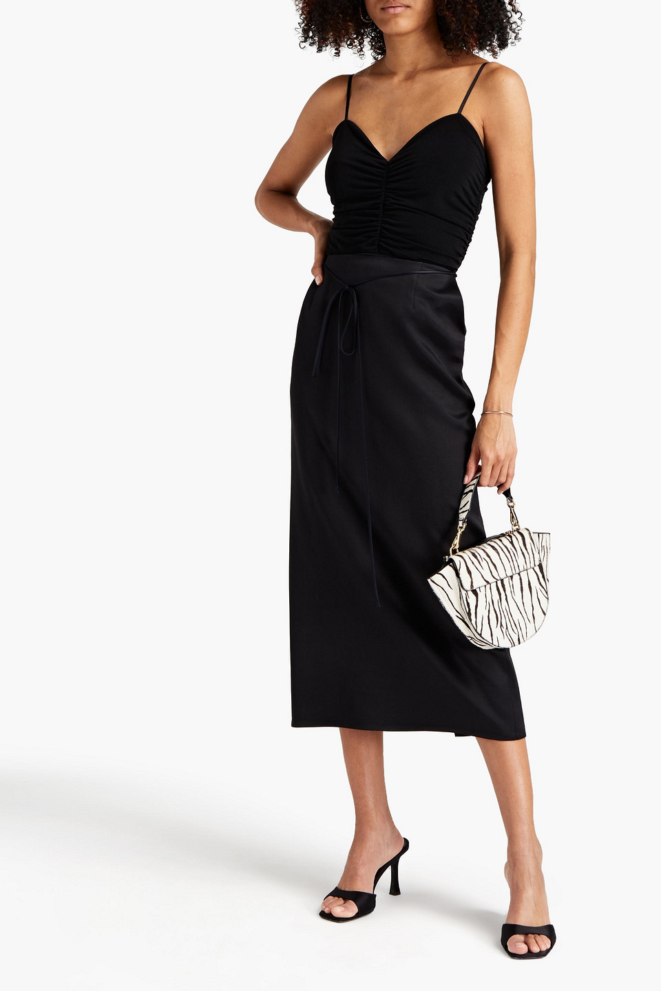 Magda Butrym Silk And Wool-blend Satin Midi  Skirt In Black