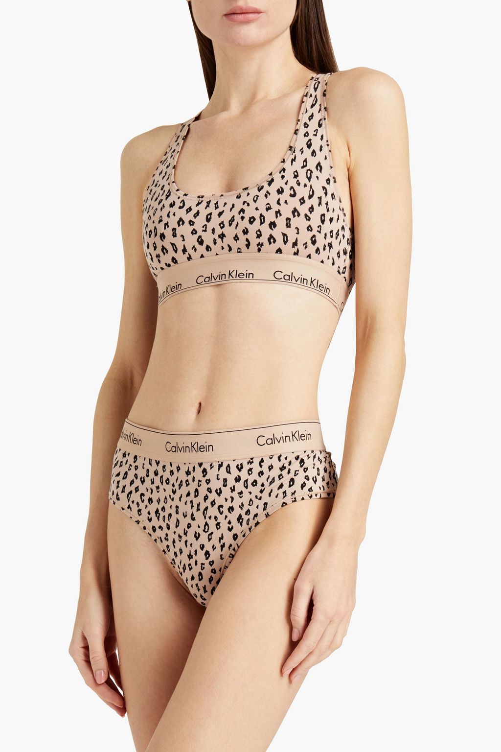 CALVIN KLEIN Leopard-print cotton-blend jersey bralette