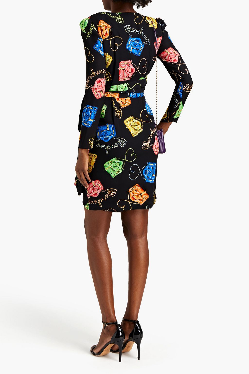 MOSCHINO Embellished pleated printed silk-georgette dress