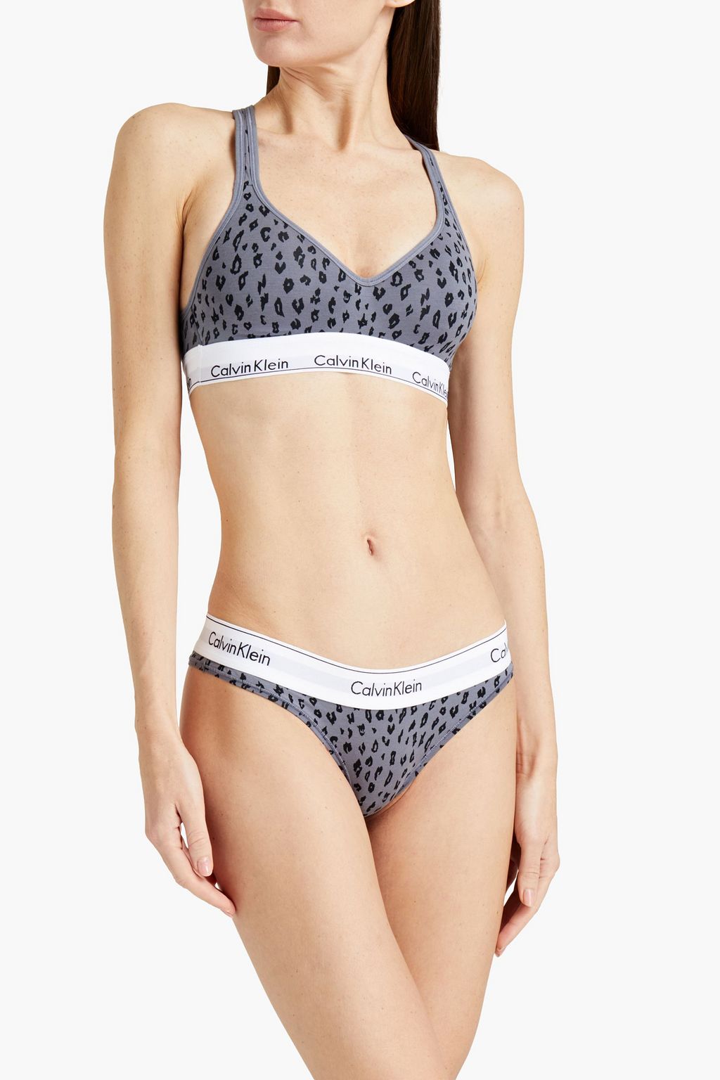CALVIN KLEIN Leopard-print cotton-blend jersey bralette