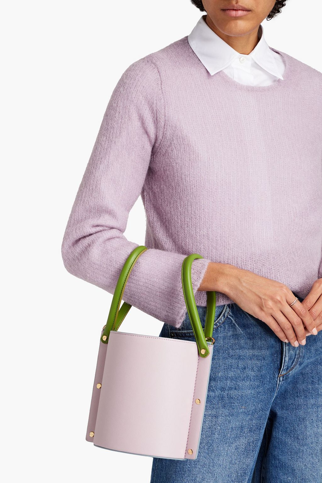 YUZEFI Cubo studded leather bucket bag