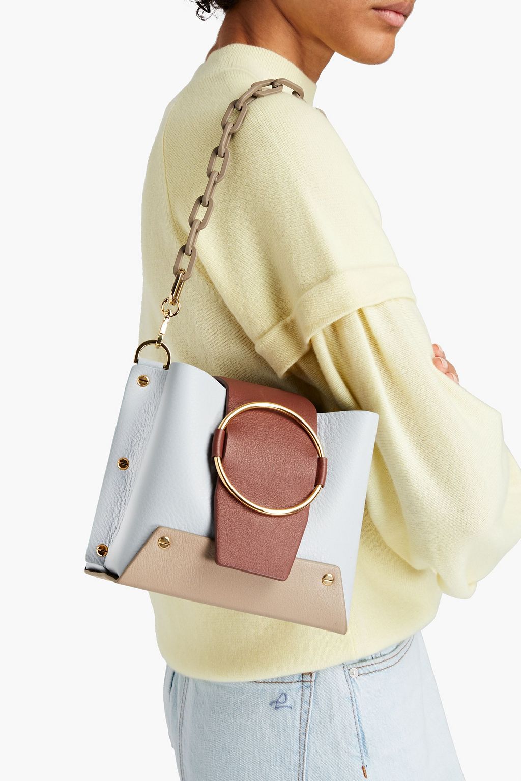 YUZEFI Delila studded pebbled-leather shoulder bag