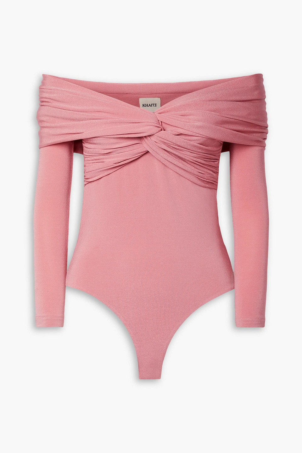 Shop Khaite Cibo Off-the-shoulder Twisted Stretch-jersey Bodysuit In Pink