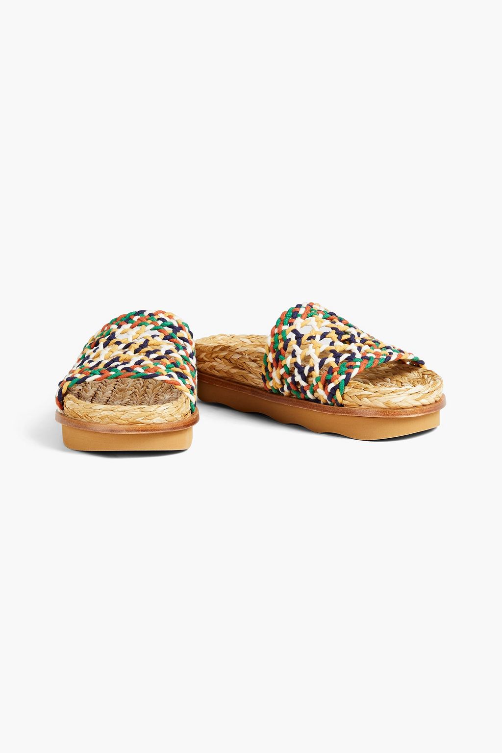 CHLOÉ Wavy macramé and raffia platform slides