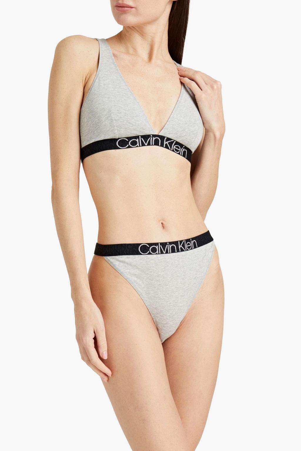 CALVIN KLEIN Mélange cotton-blend jersey triangle bra