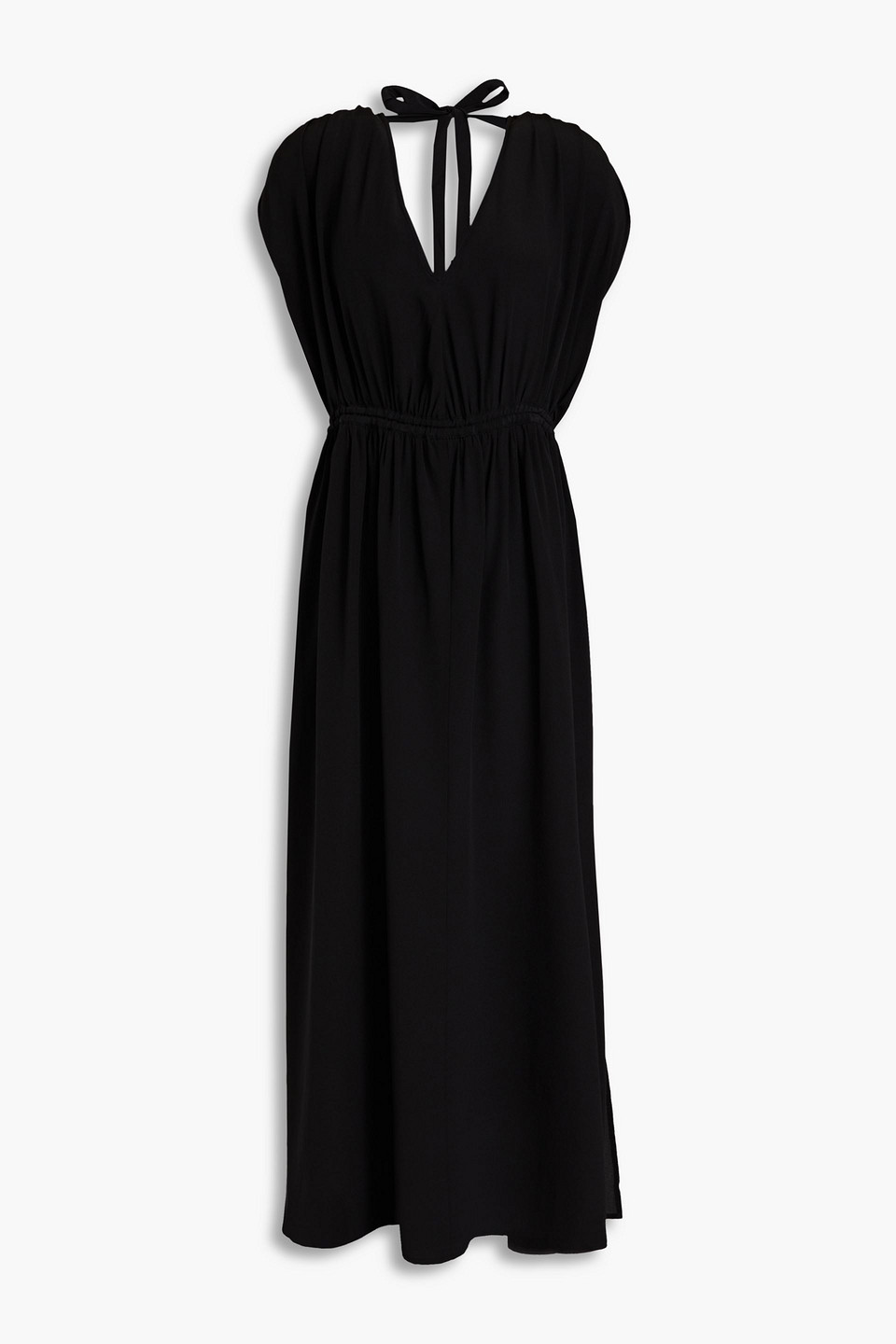 Envelope 1976 Gathered Silk-crepe Midi Dress In Black