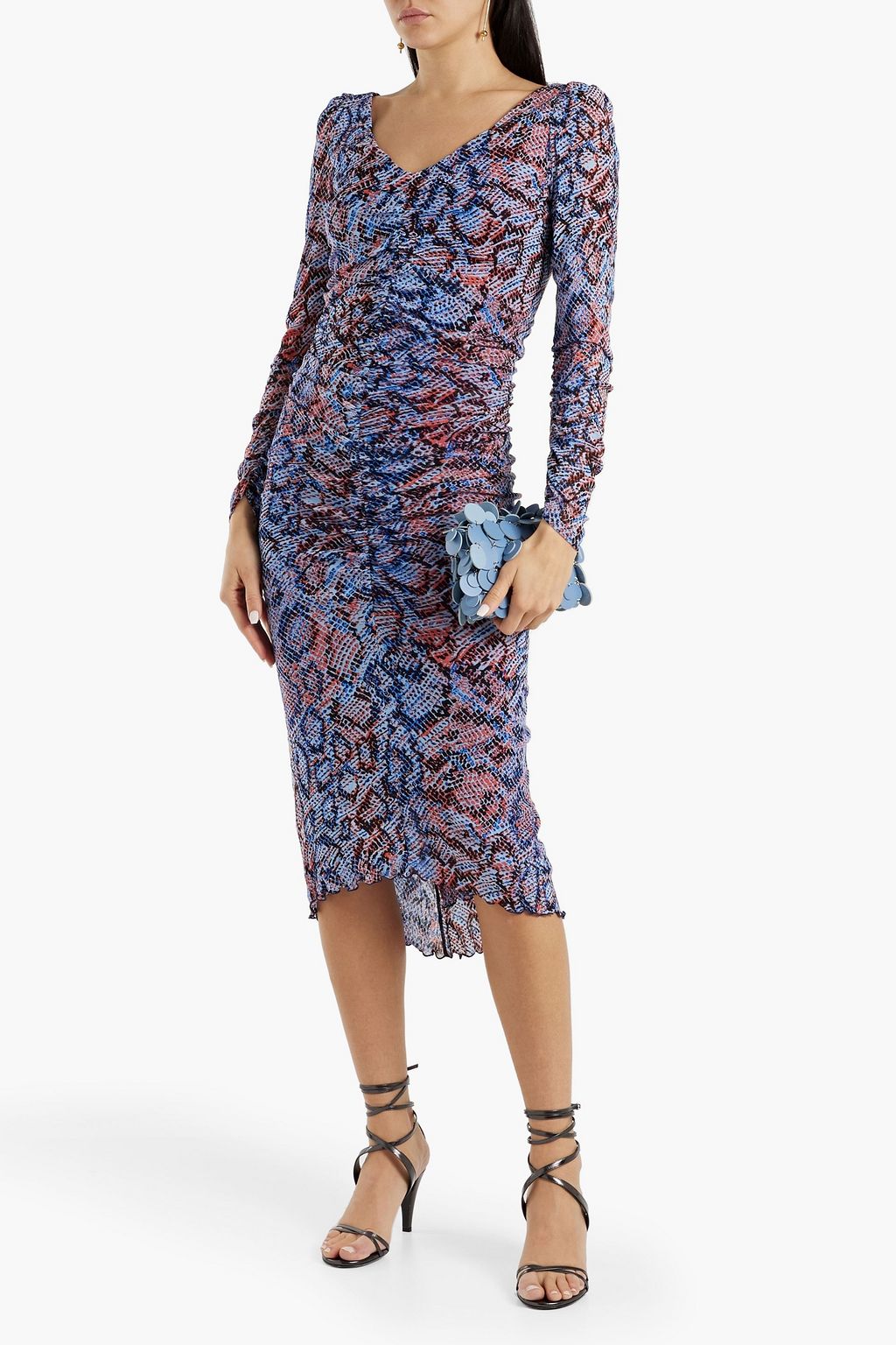 DIANE VON FURSTENBERG Gypsy ruched printed stretch-mesh midi dress