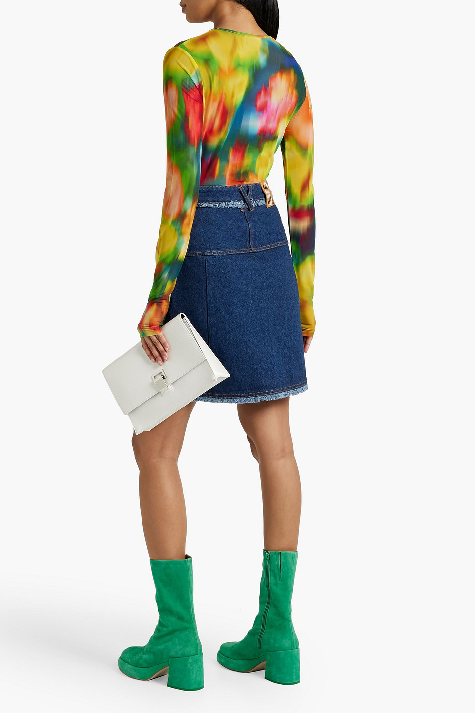 RABANNE FRAYED DENIM MINI WRAP SKIRT 3074457345636279634