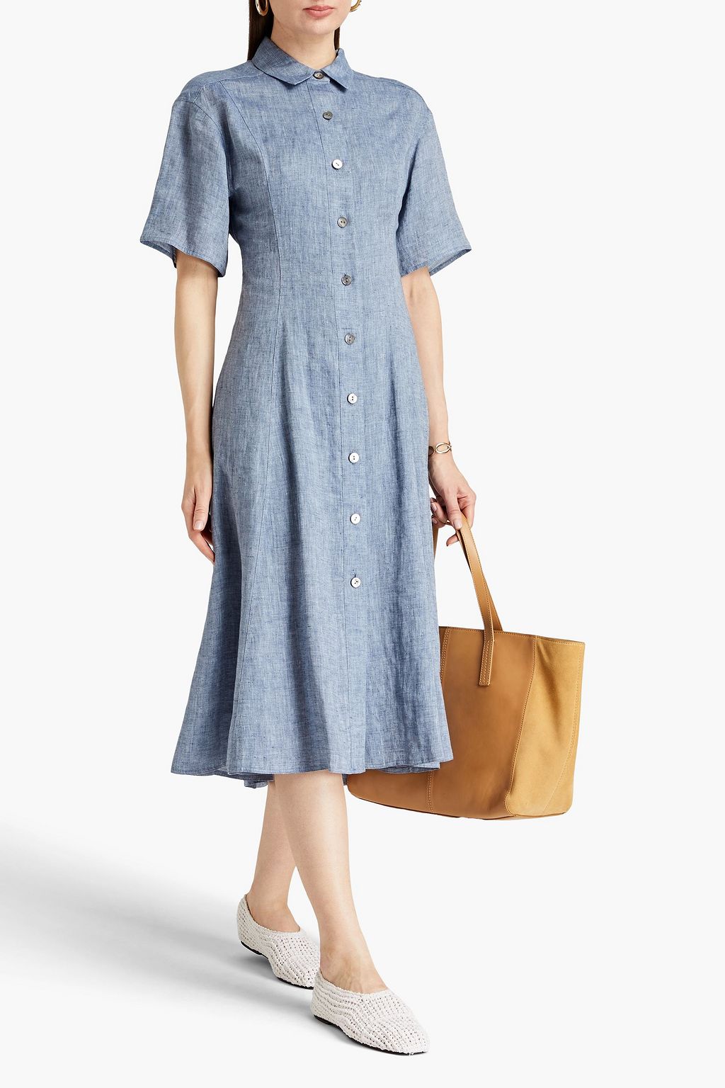 THEORY Hemp-chambray midi shirt dress