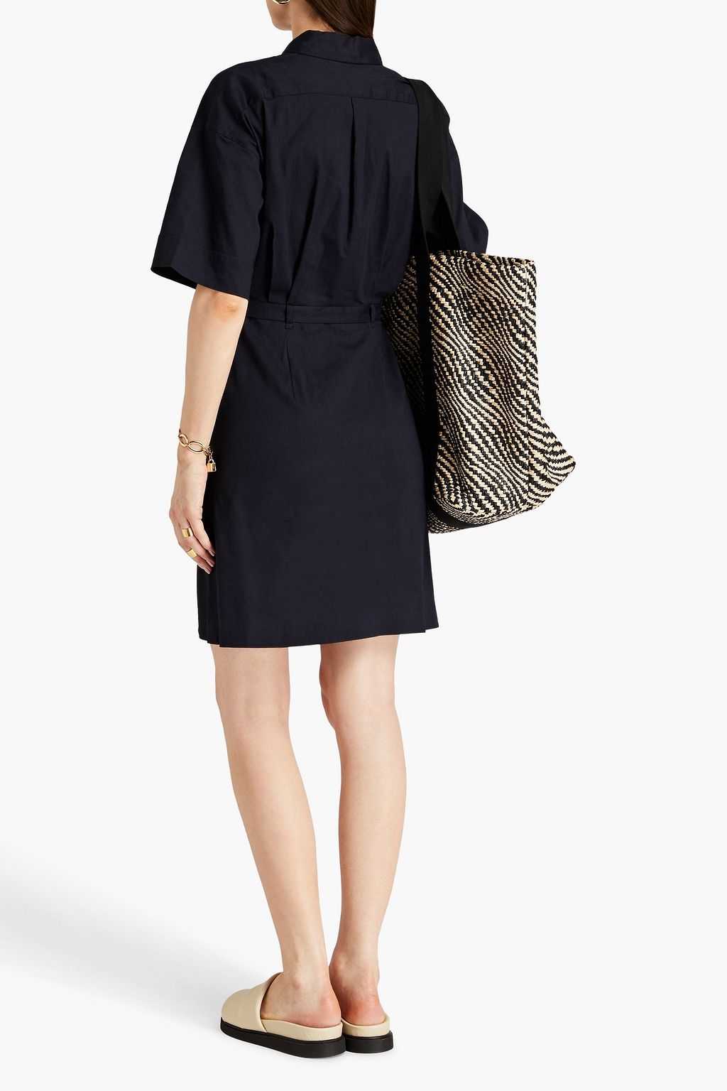 THEORY Belted linen-blend mini shirt dress