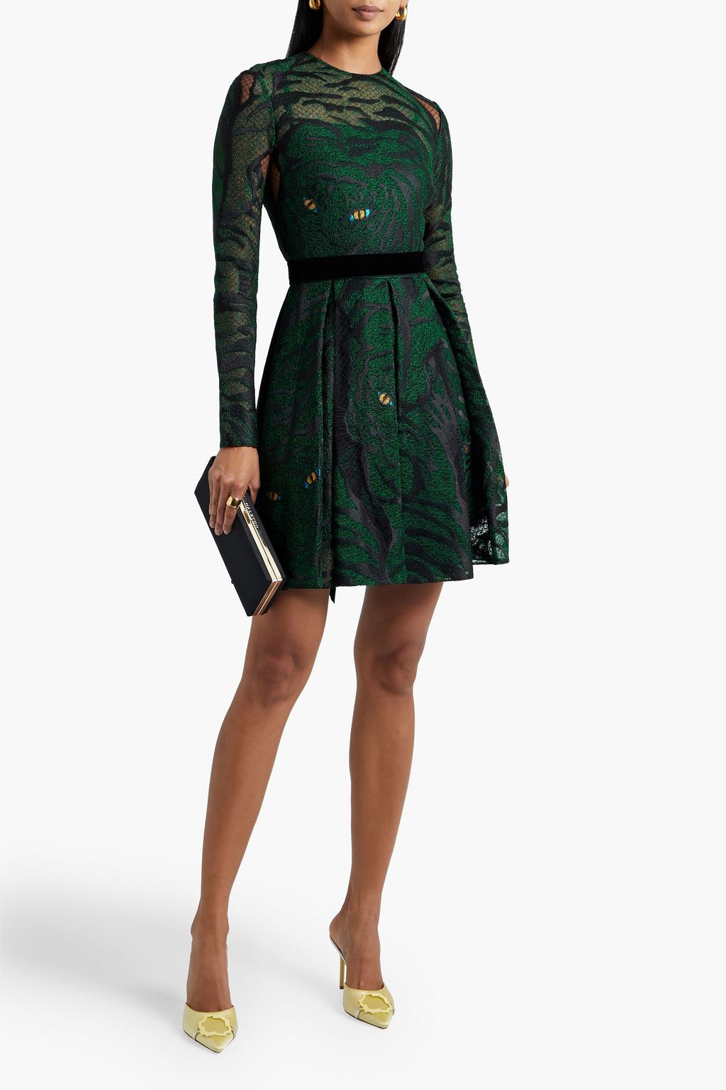 VALENTINO GARAVANI Belted metallic embroidered tulle mini dress