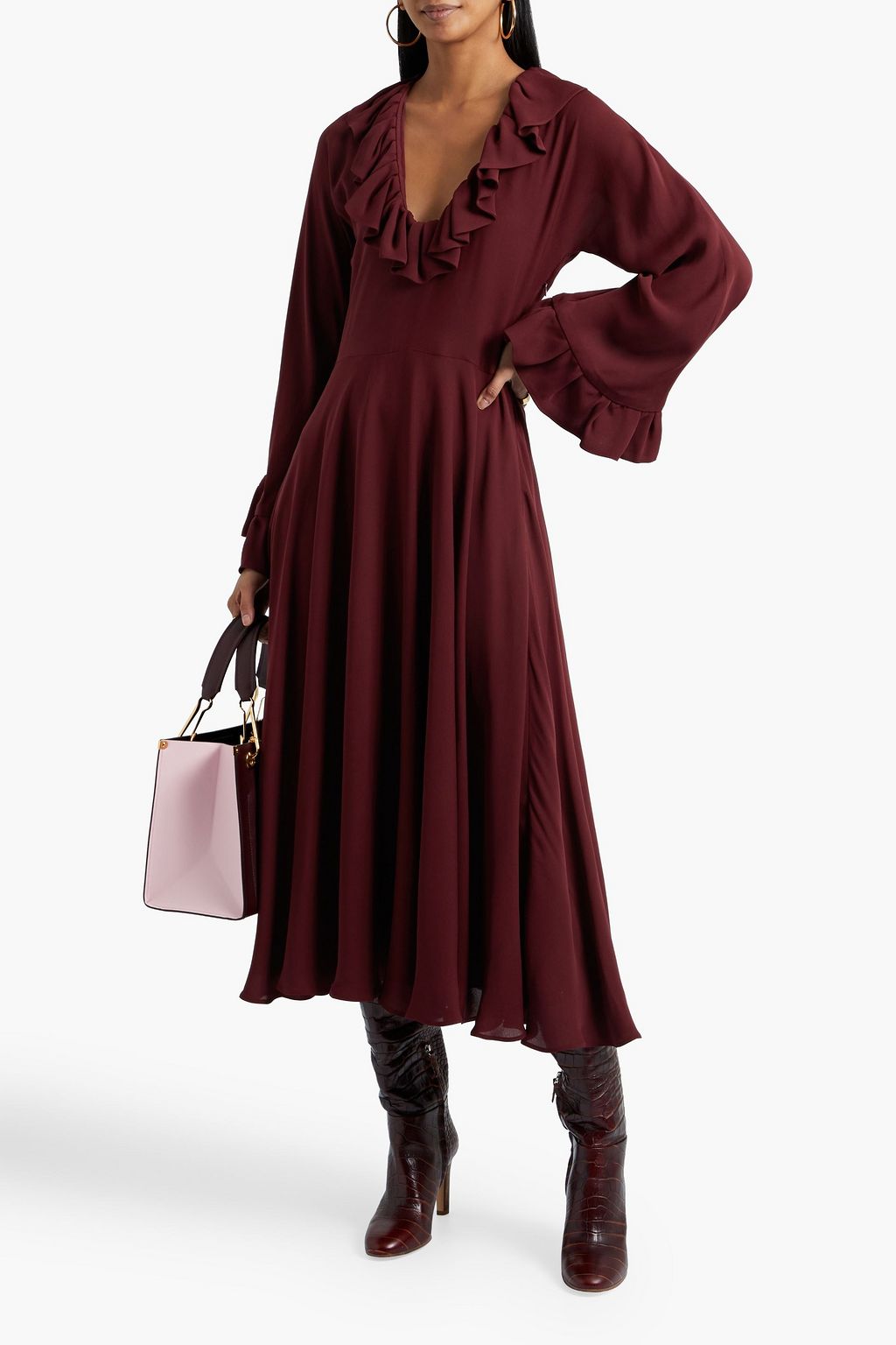 VALENTINO GARAVANI Ruffled silk-crepe midi dress
