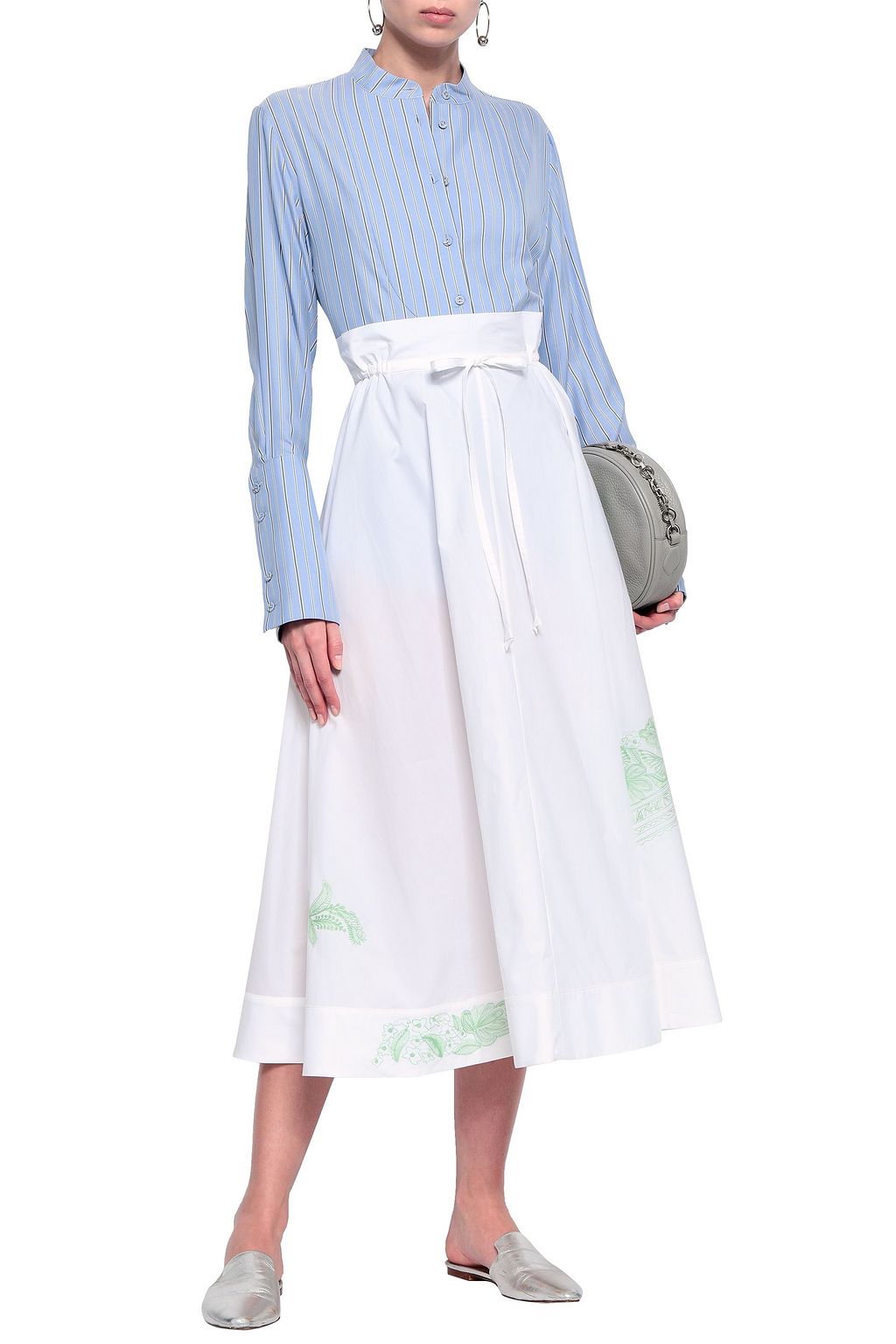 ACNE STUDIOS Hellah gathered embroidered cotton-poplin midi skirt