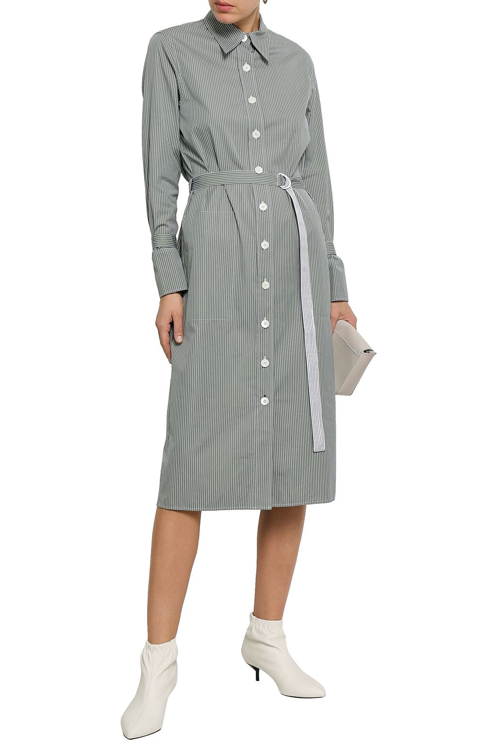 JOSEPH Locke pinstriped cotton-poplin midi shirt dress