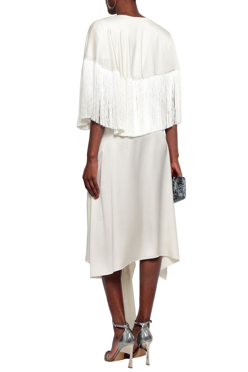 MAGDA BUTRYM Corfu fringe-trimmed draped silk-satin midi dress
