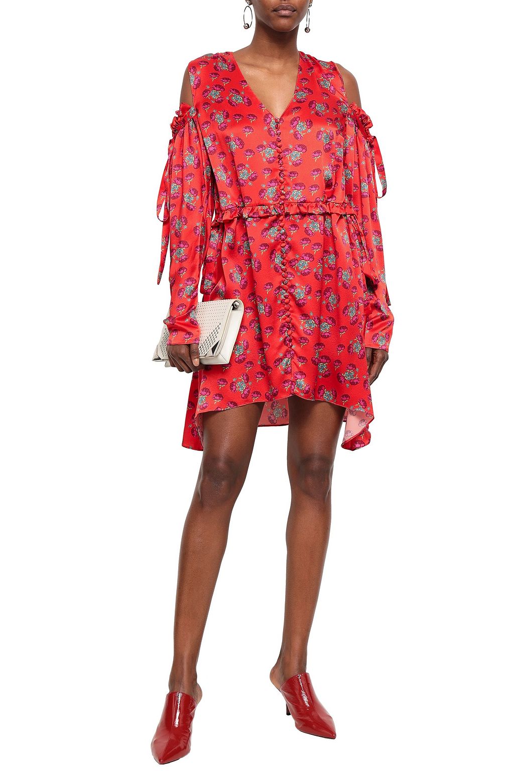 MAGDA BUTRYM Cold-shoulder floral-print satin-crepe mini dress