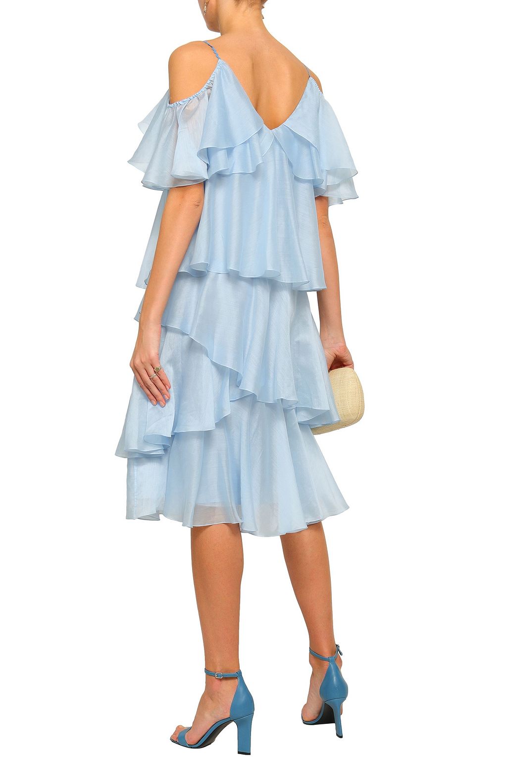 ANNA OCTOBER Cold-shoulder tiered organza dress