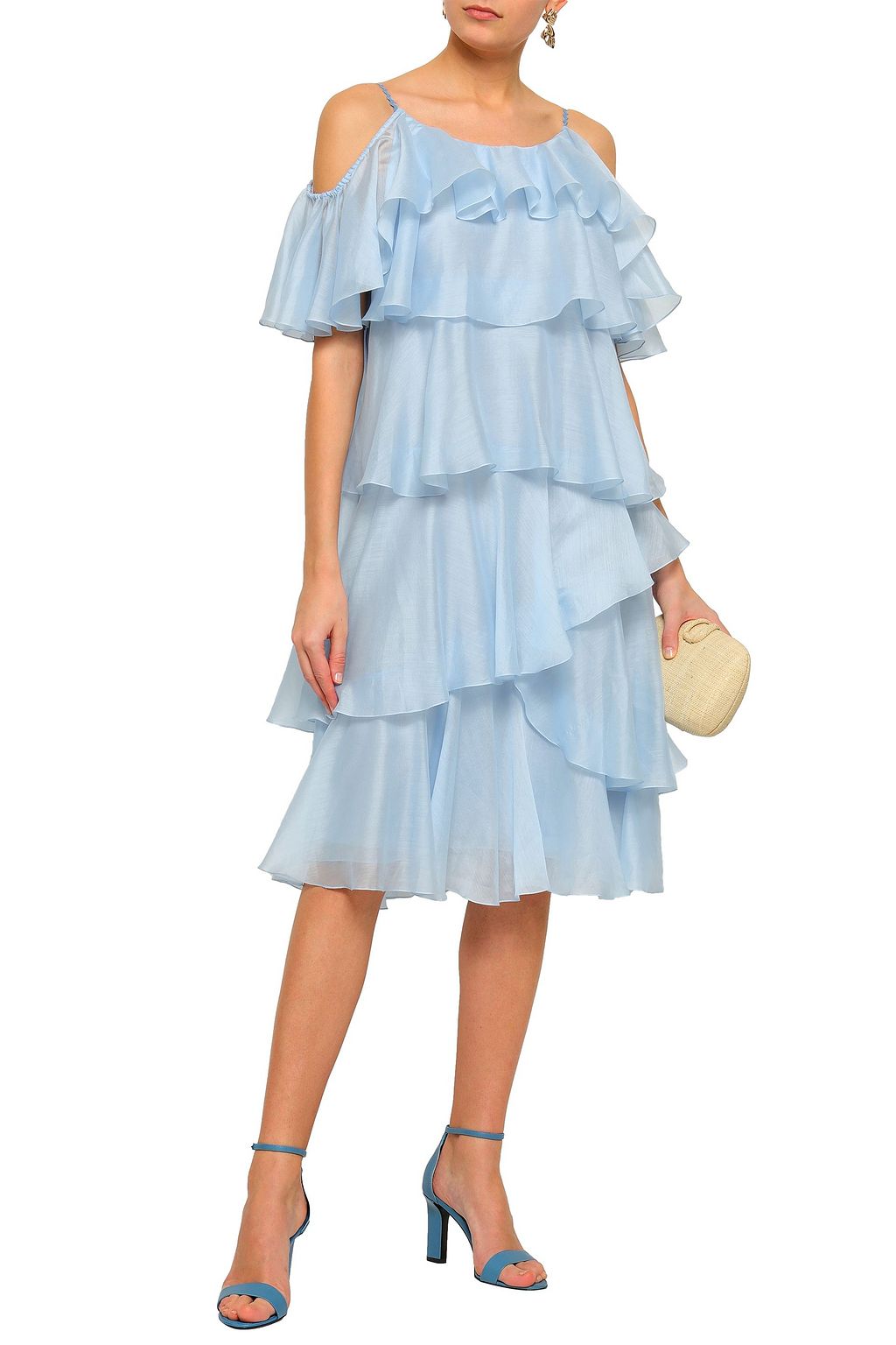 ANNA OCTOBER Cold-shoulder tiered organza dress