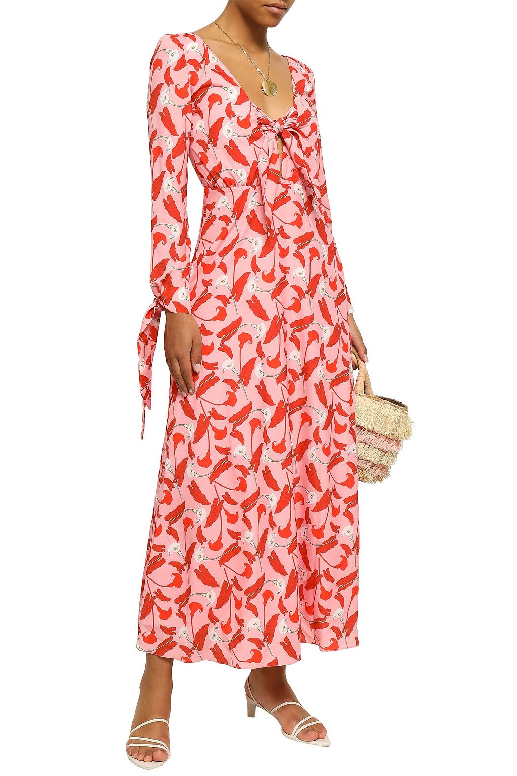BORGO DE NOR Knotted floral-print crepe de chine maxi dress