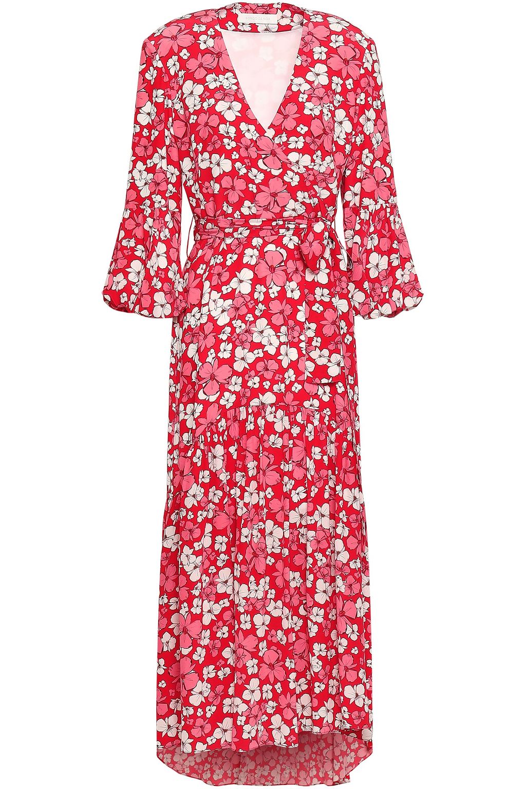 red wrap dress floral