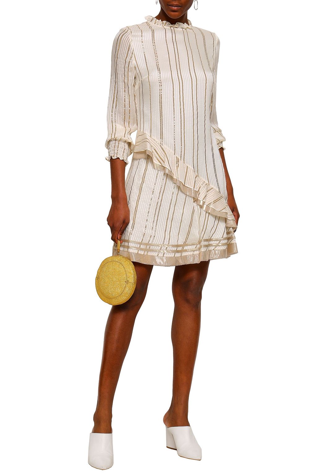 DEREK LAM 10 CROSBY Ruffled metallic striped silk-blend mini dress