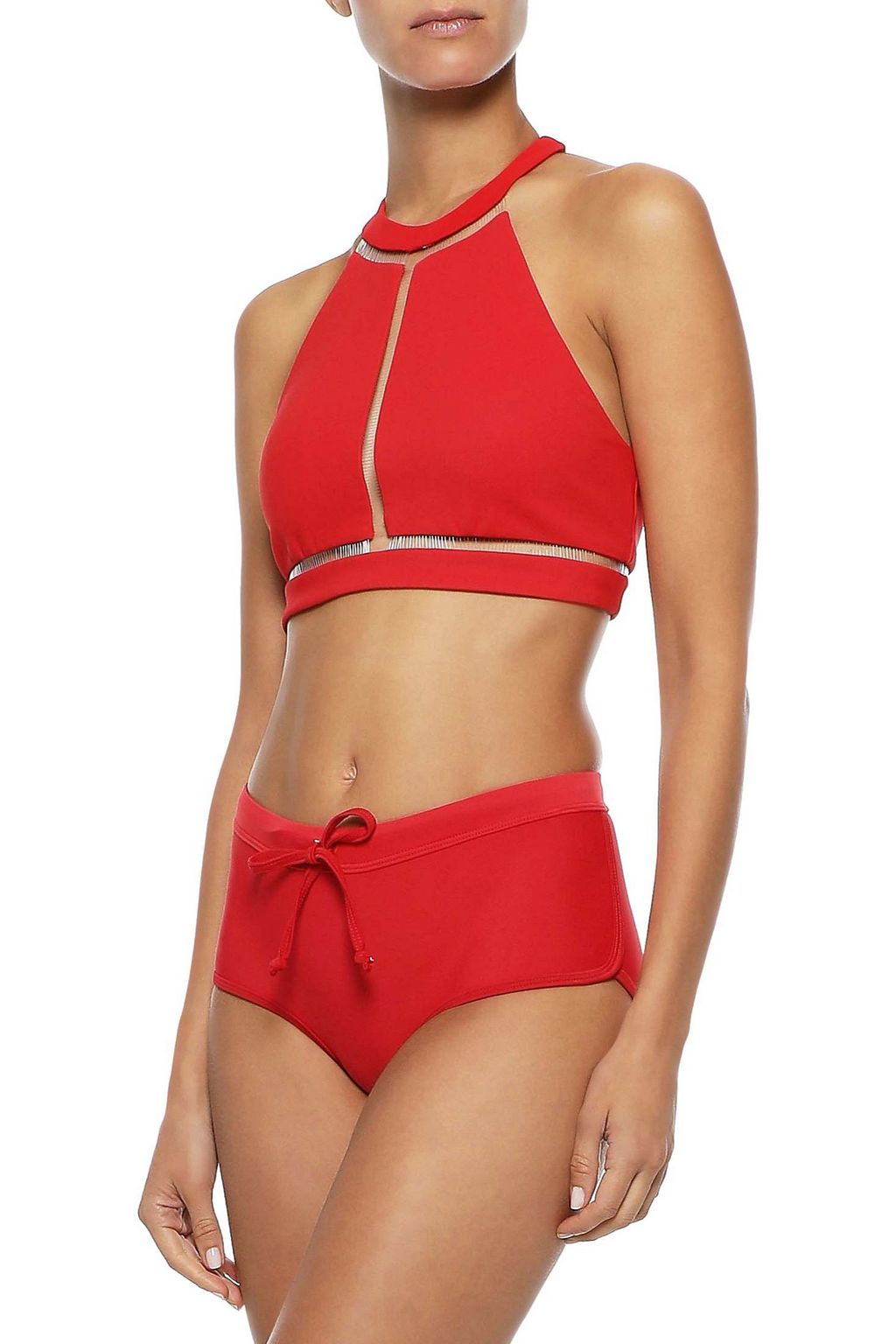 ALEXANDER WANG Open knit-trimmed halterneck bikini top
