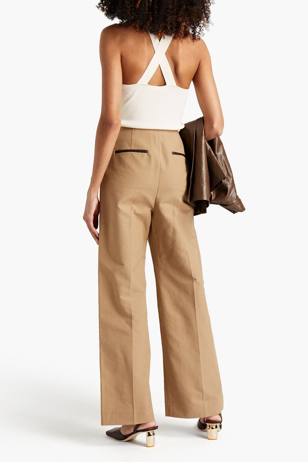 REJINA PYO Faux leather-trimmed cotton wide-leg pants